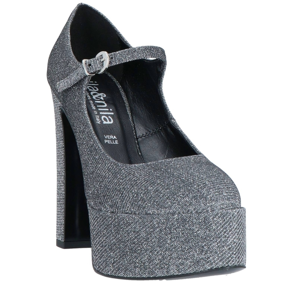 Vera Pelle Nila & Nila Platform Heels 5 Inch Women's Glittering Silver Platforms